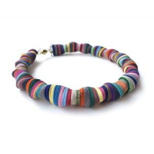Multicolored necklace made of paper with spiral design