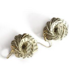 recycled paper book spiral dangle earrings