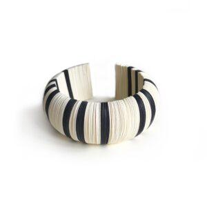 Black and white paper circle bracelet, striped design