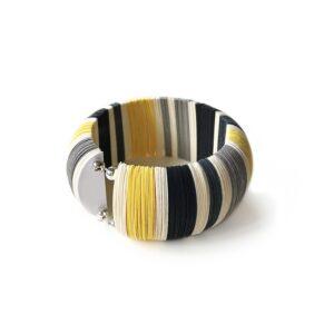 Yellow gray and black circle bracelet made of paper, designer jewelry